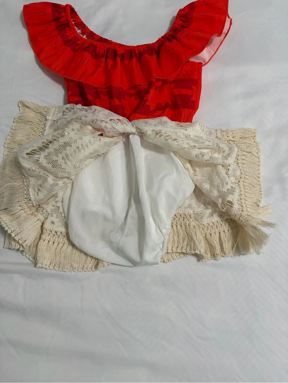 Moana type Costume Red Ruffle Top Lace Cream Skirt